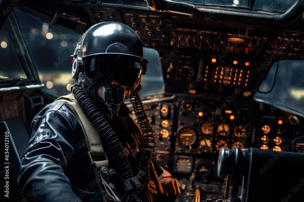 Portrait of captain pilot of a passenger plane inside the cabin Portrait of captain pilot of a passenger plane inside the cabin