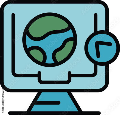 Global online charity icon outline vector. People event. Volunteer donate color flat