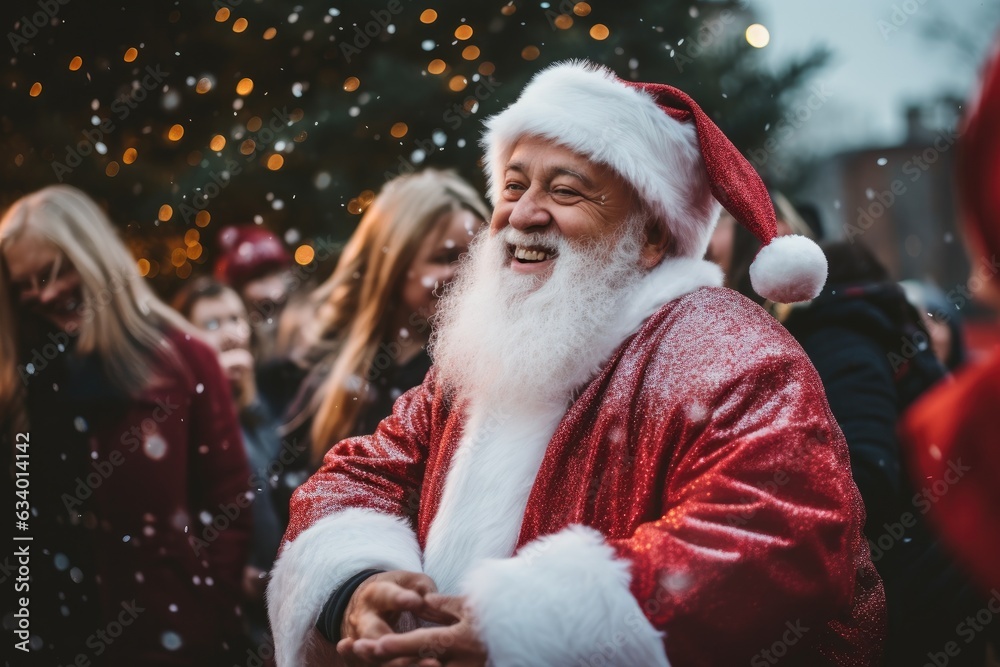 A lively Christmas party featuring Santa Claus A lively Christmas party featuring Santa Claus