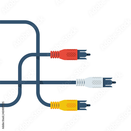TV cable. Audio-video plugs analog cable. Vector illustration flat design. Isolated on white background.