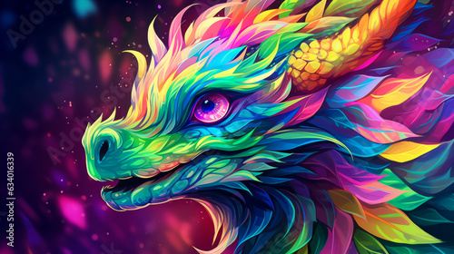 ?ute fantasy dragon. Abstract painting art. Colorful illustration © Mr.Vander