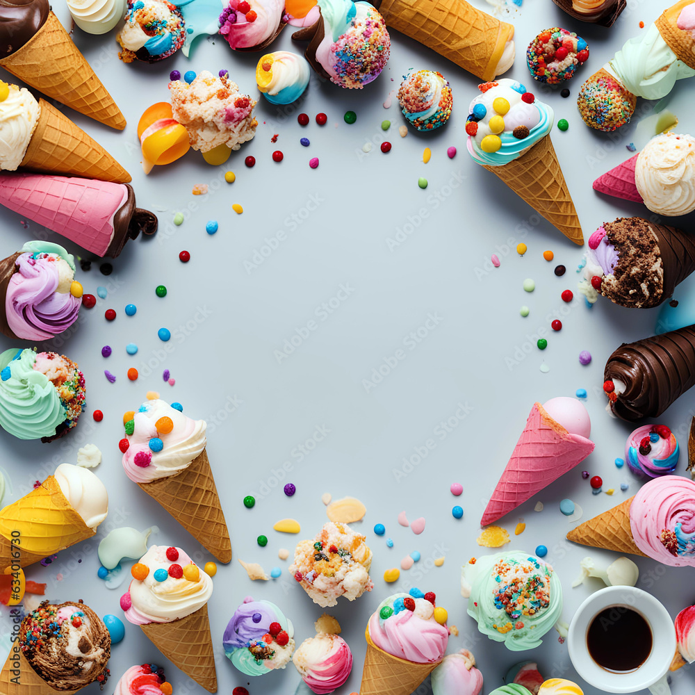 Obraz premium Ice cream frame with empty space for inscriptions.