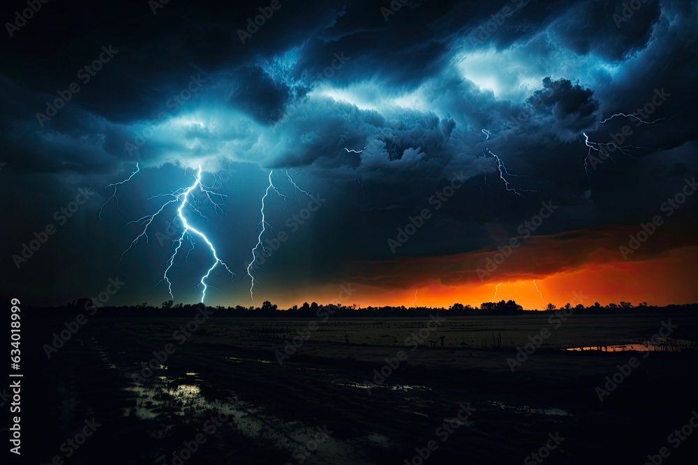 Night Hunting: Lightning Storm and Dark Sky at Sunset: Generative AI