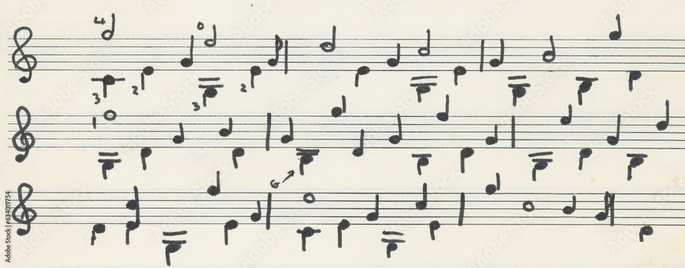 Fototapeta premium Handwritten musical notes. For a musical background or banner.
