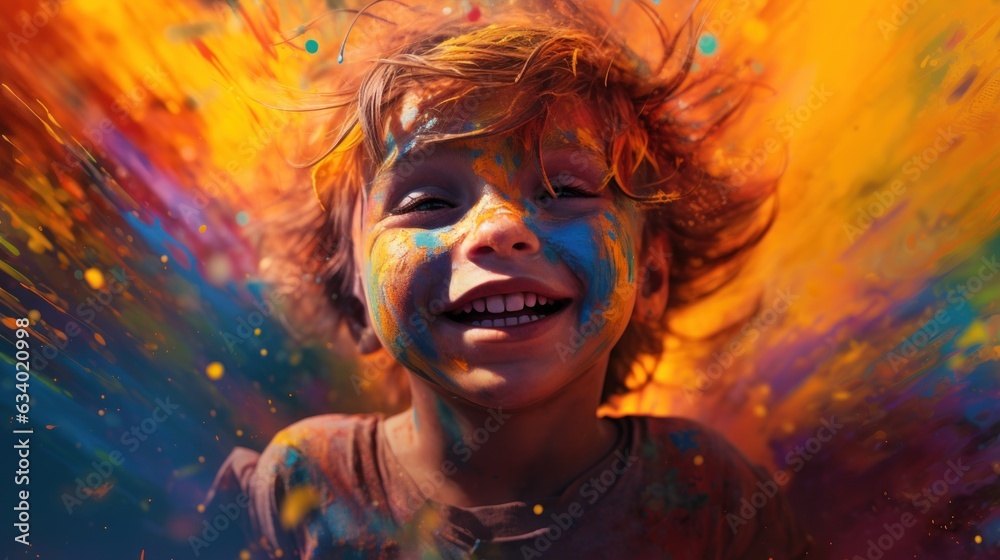 Holi festival celebration colorful illustration of children