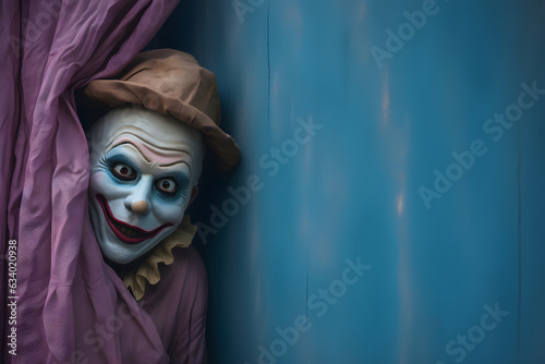 Portrait Of costume joker joker or magical man close shot, with copy space  