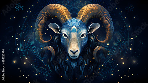 Aries Zodiac Sign in Serene Blue | Astrological Artistry and Zodiac Illustration