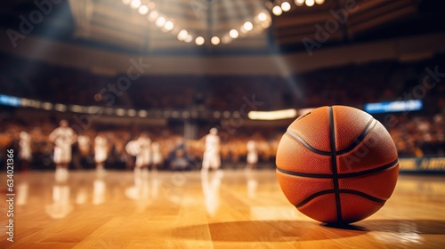 Basketball in the sport arena, blurred background, . Created using Generative AI technology.
