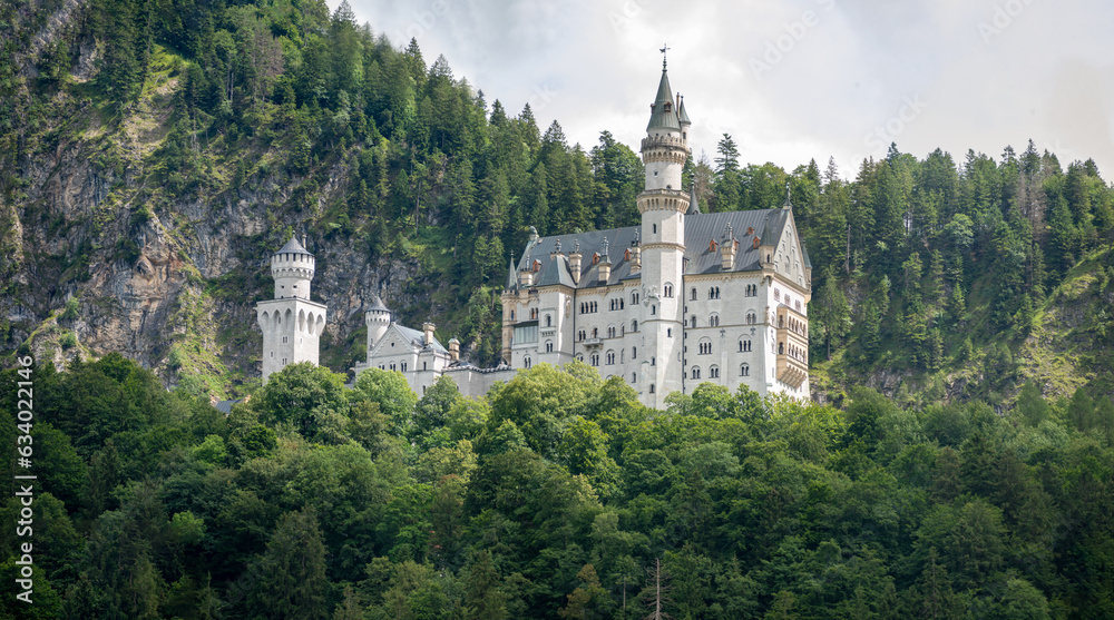 fairytale castle on the hill near the mountains