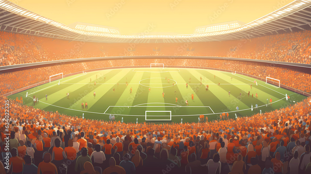 Football stadium with full of fans cheering their team.vector illustration.soccer stadium.
