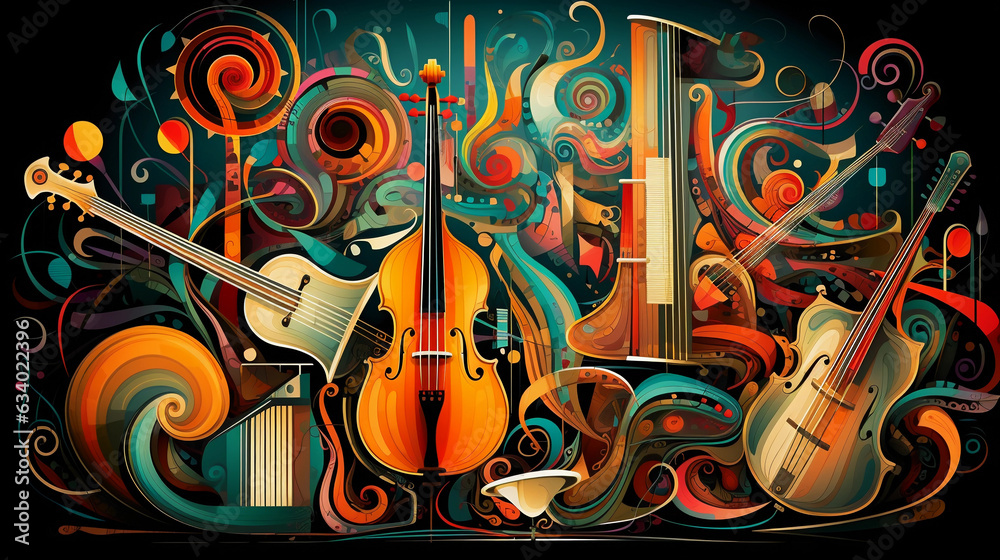 Music Harmony Abstract Illustration Of Musical Instruments From Around 