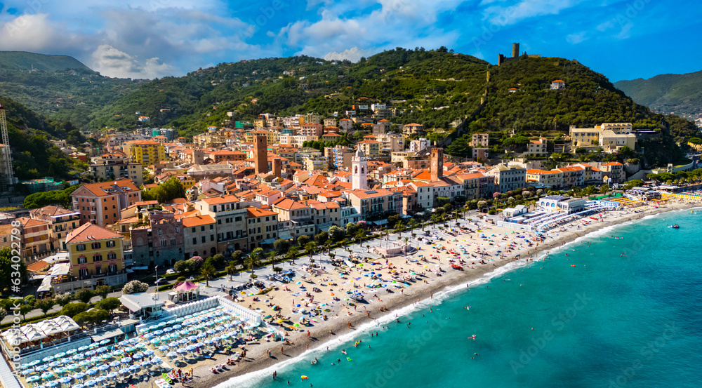 Aerial view of Noli on the Italian Riviera, Liguria, Italy