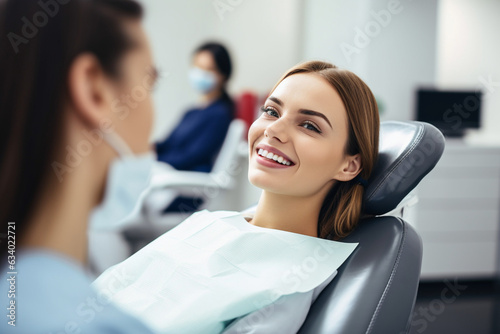 The young woman leaving the dentist's office with a sense of oral health well-taken care of 