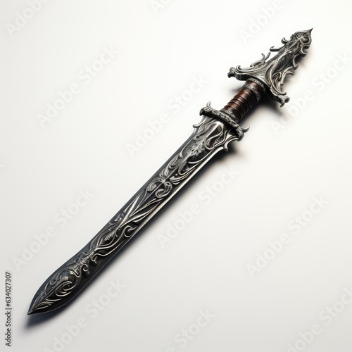 Sword illustration isolated. 3d illustration of an antique sword. Fairy magical sword. Metal weapon. Sharp sword drawing concept. Generative ai.