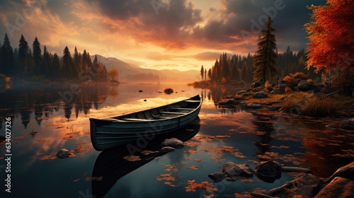 boat at sunset on the lake © id512