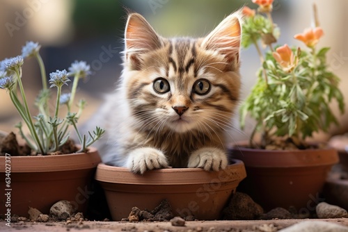 cute cat in a flowers basket