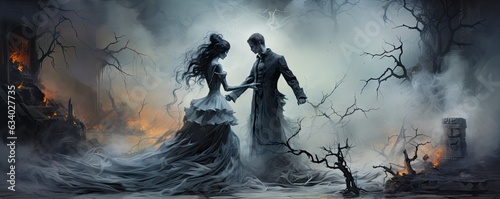 Halloween Party Card, Couple in love on the night of all the dead.