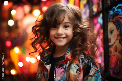 Generative ai studio portrait of cute little asian brunette girl on different colors backgrounds