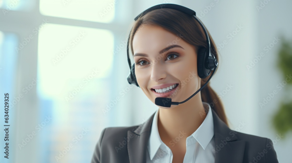 Customer Service Women Call Center Operator Communication with Headset and Microphone Customer Service Women Call Center Operator Communication with Headset and Microphone