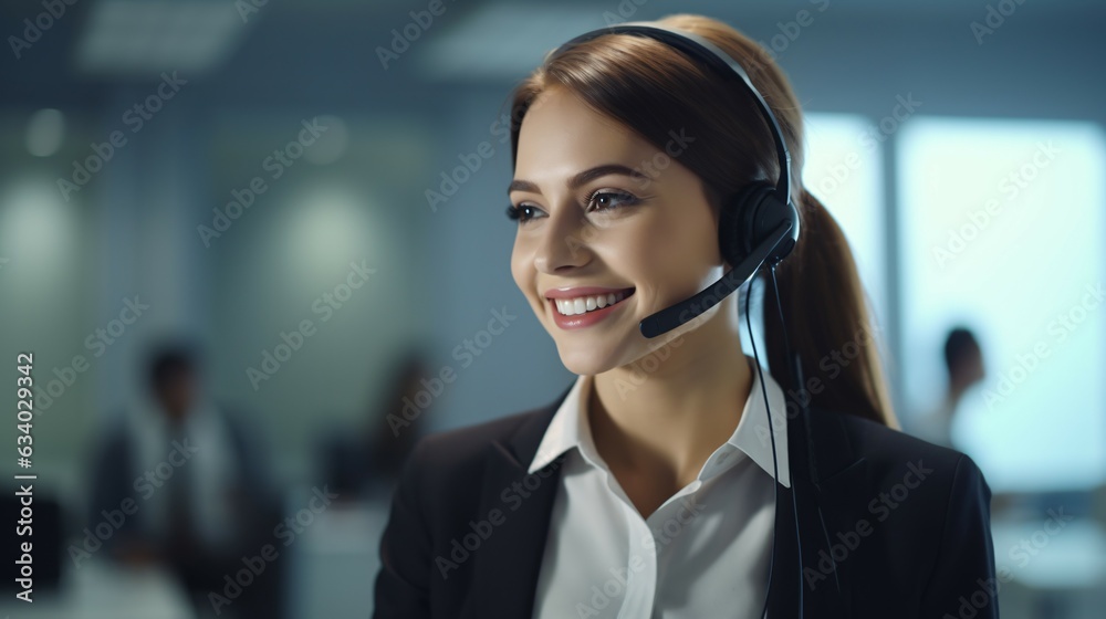 Customer Service Women Call Center Operator Communication with Headset and Microphone Customer Service Women Call Center Operator Communication with Headset and Microphone