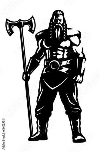 Viking warrior with an axe. Vector illustration.