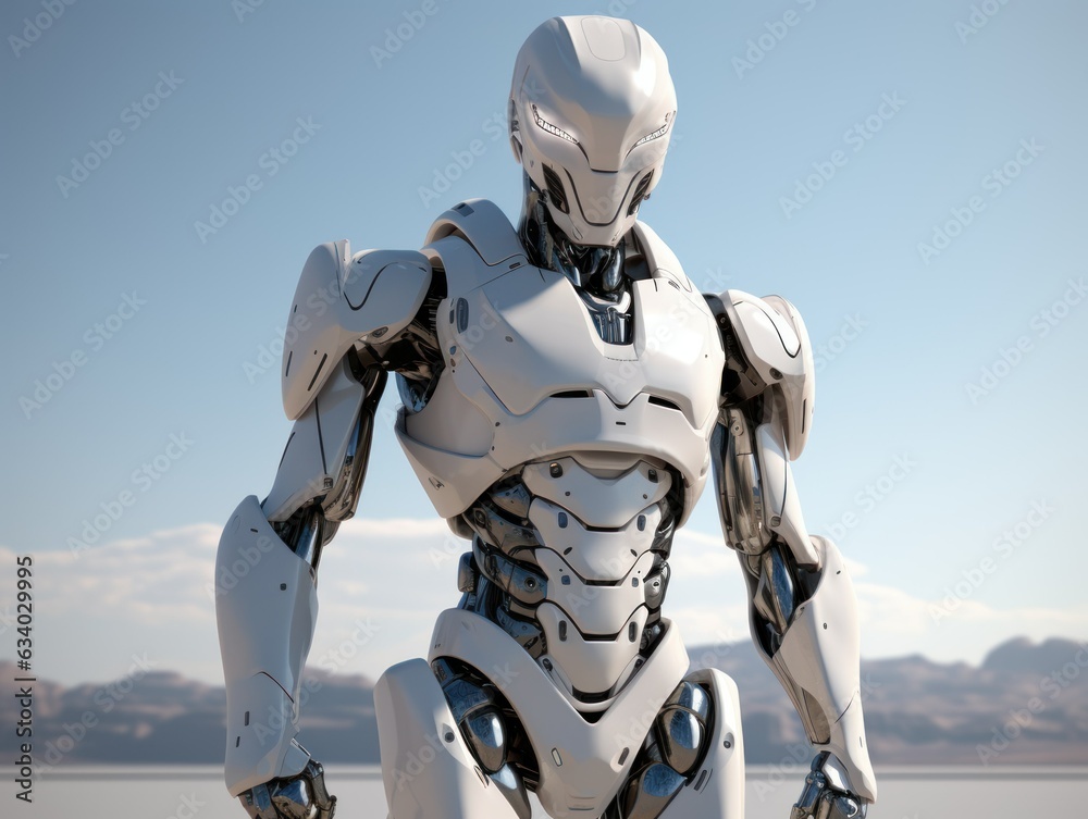 Futuristic Android Robot Cyborg in Armored Suit. Generative AI ...