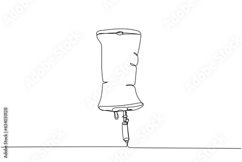 Saline Bottle, catheter, syringe, injection, drop counter, Medical Dropper, medical supplies, equipment one line art. Continuous line drawing of medication, disposable, tool, anesthesia, surgery