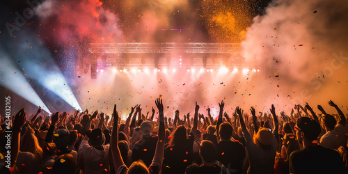 High-energy live event photography, Sold out crowd of people cheering at a concert during an outdoor music festival photo