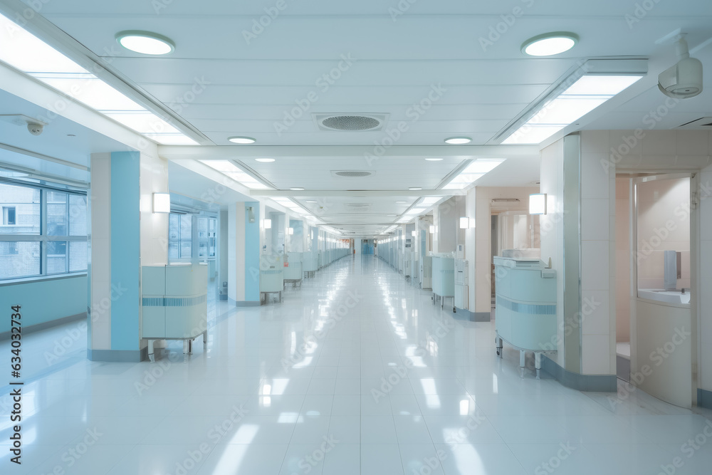 Bright lights at modern empty hospital corridor Bright lights at modern empty hospital corridor