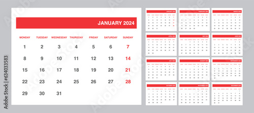 Desk Calendar Planner 2024 start from monday