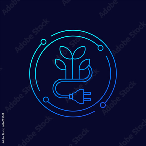 bioenergy and renewable energy icon with electric plug, linear design
