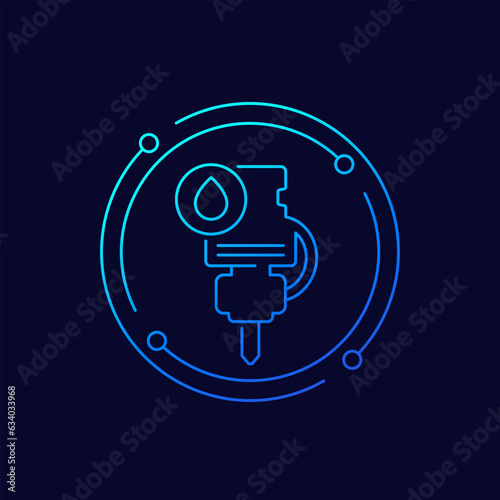 Cutting with water, CNC machine icon, linear design