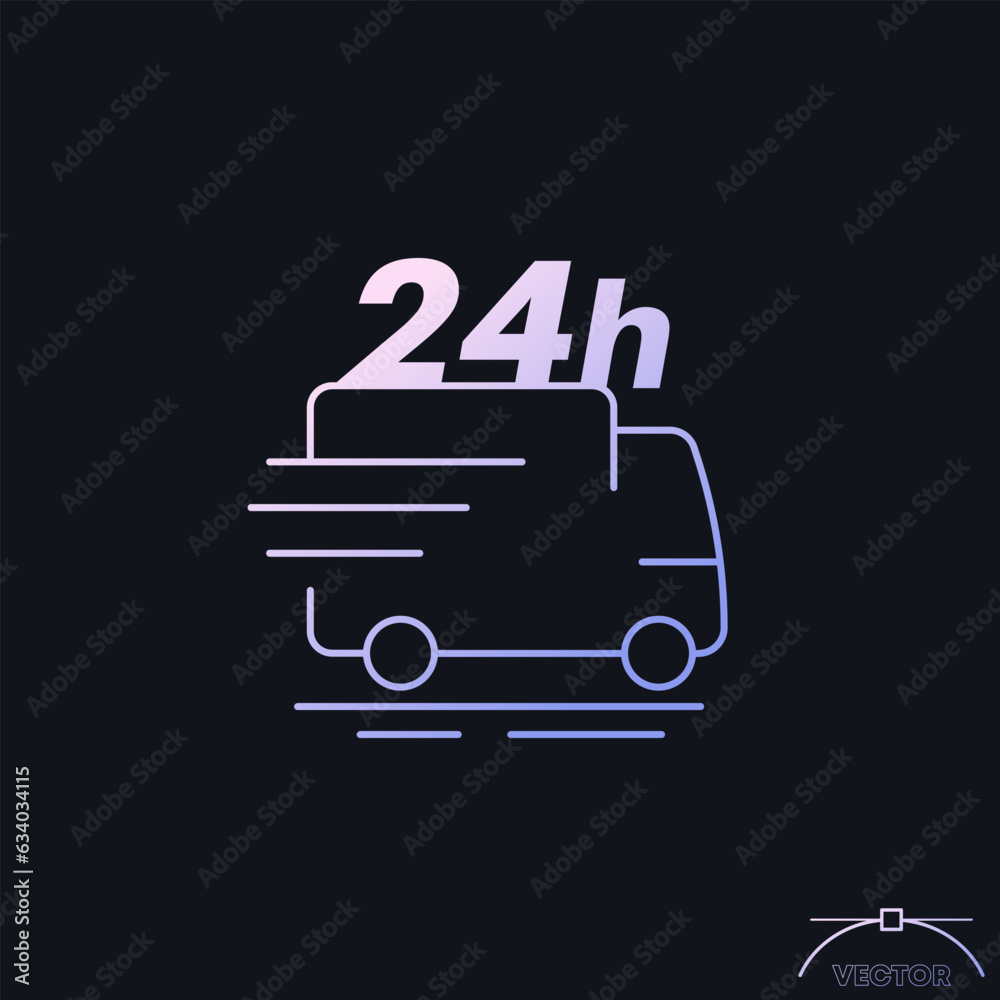 24 hours delivery icon with van, vector 24 hours delivery icon with van, vector
