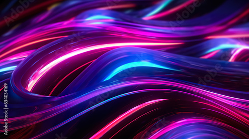 Futuristic abstract background, colorful neon lines, waves, neon glow on a dark background, AI generated..sea, palm trees, neon