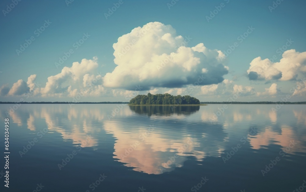 Tranquil Sky with Cloud Centroid over Calm Lake. Generative AI - obrazy, fototapety, plakaty 