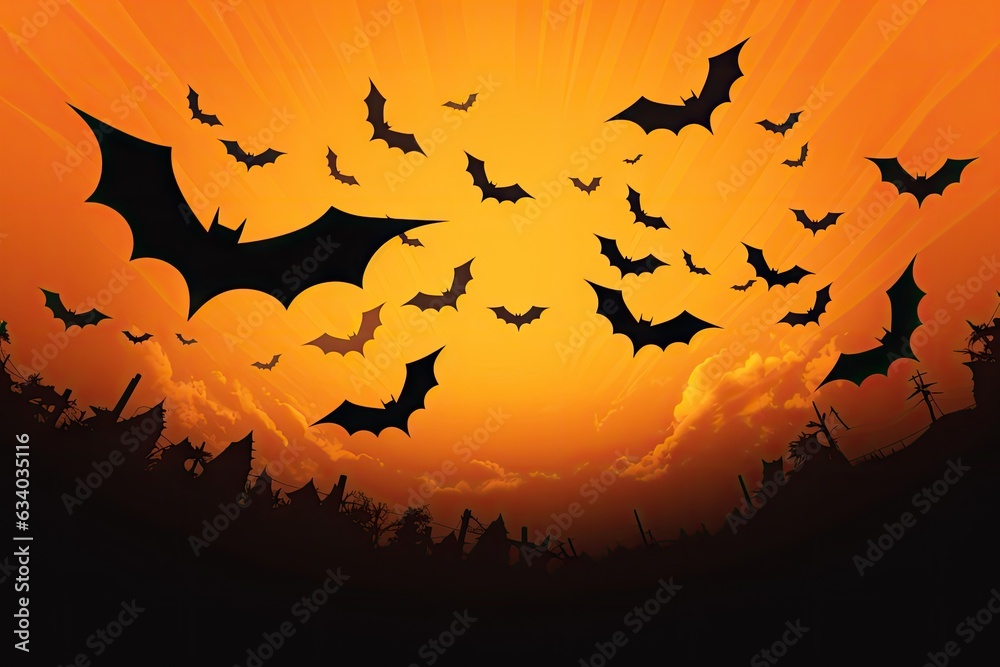 A flock of bats soaring through the night sky