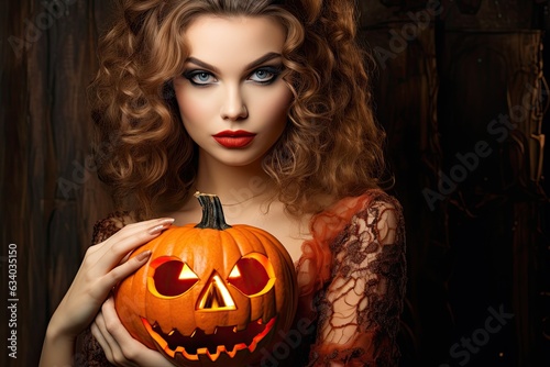 A woman holding a pumpkin in her hands