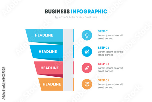Colorful layout with 4 points of steps or list with arrows, infographic element template vector.