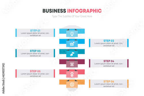 Colorful layout with 5 points of steps or list with arrows, infographic element template vector.