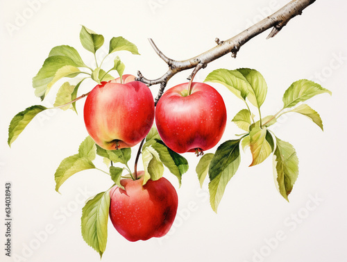 A Minimal Watercolor Painting of Apples Growing on a Farm