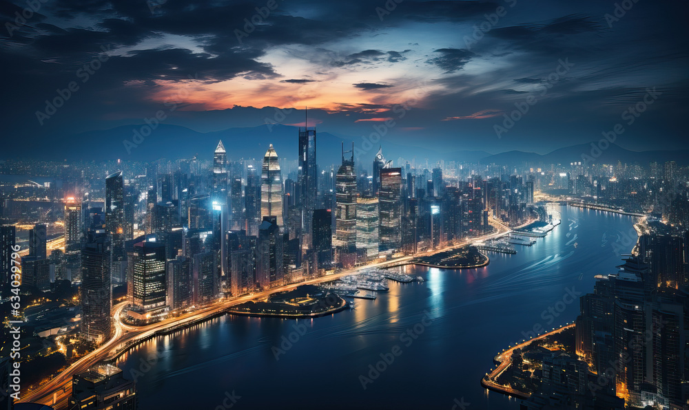 Urban landscape, night city view from above. Urban landscape, night city view from above.