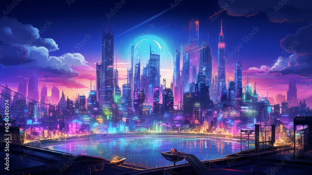 City of Neon Dreams: A bustling cityscape illuminated by neon lights, capturing the energy and excitement of urban life | generative AI