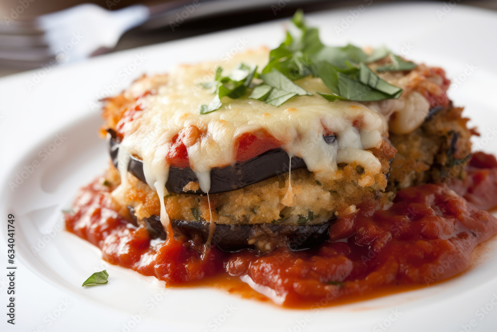 Eggplant Parmesan: A Savory, Crispy-Coated Delight with Tangy Tomato Sauce and Melted Cheese Eggplant Parmesan: A Savory, Crispy-Coated Delight with Tangy Tomato Sauce and Melted Cheese