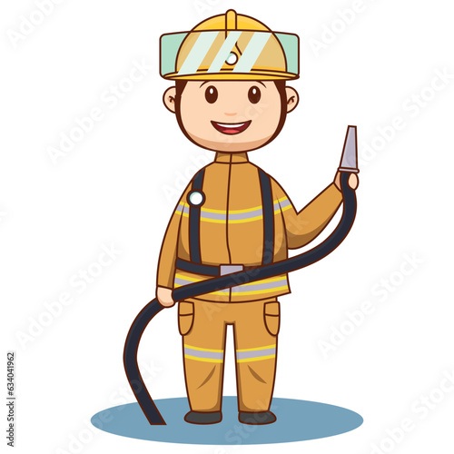 Cute Cartoon Male Firefighter Character