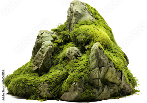 mossy rocks, collection of overgrown stones isolated, png file,