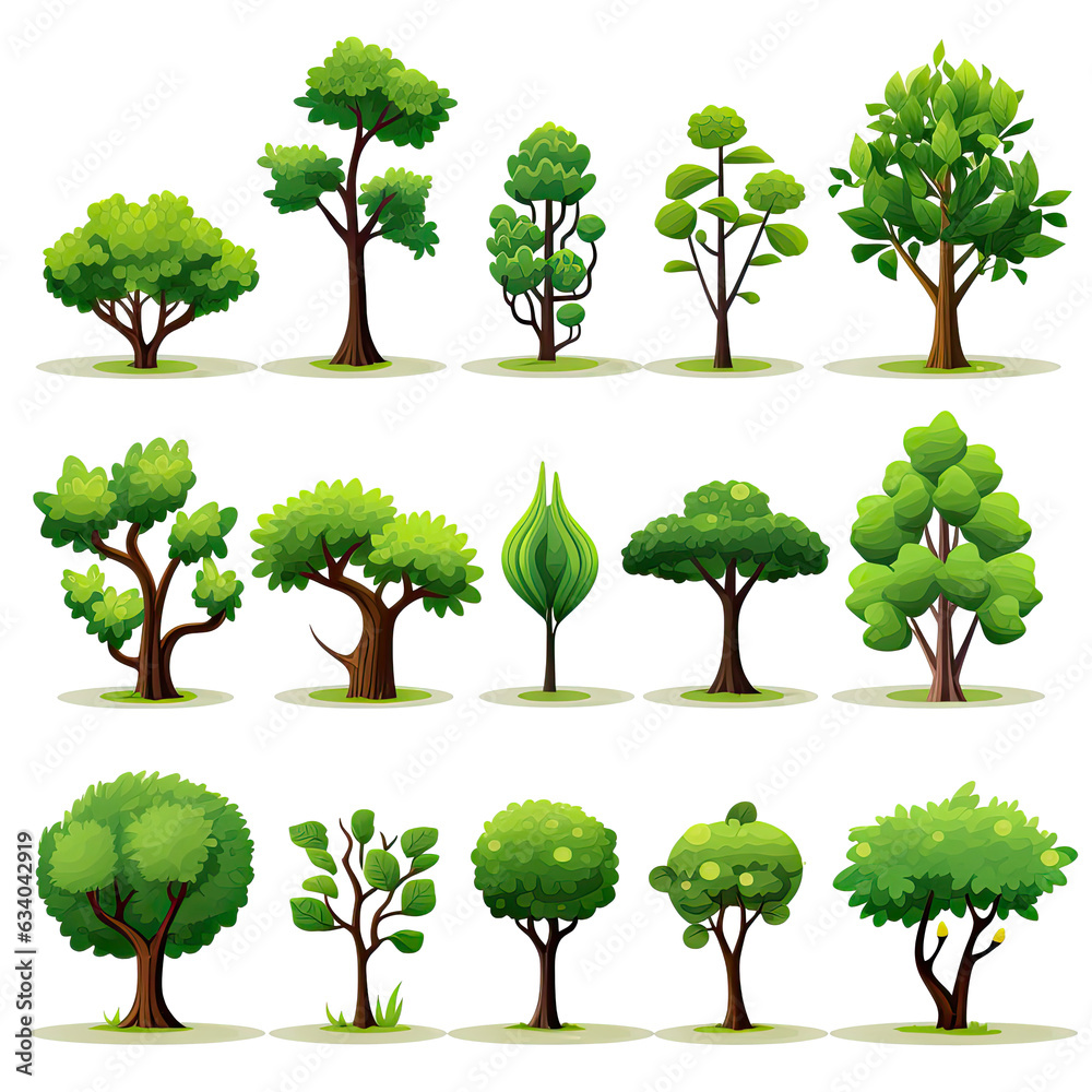 Fototapeta premium Various cartoon style trees pattern