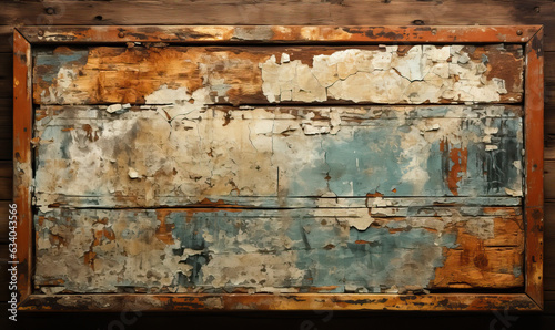 Frame from old boards on an old brick wall.