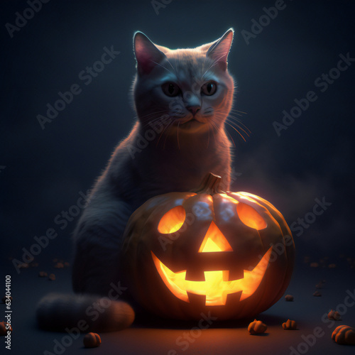 halloween cat with pumpkin © Malcolm