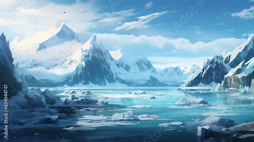 A majestic glacier and an icy sea. Created using Generative AI technology.