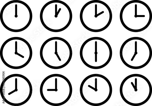 シンプルな時計のアイコンの12時間セット（clock icon）